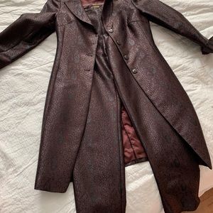 Python embossed burgundy pant suit holiday attire